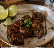 Porção de carne com limão